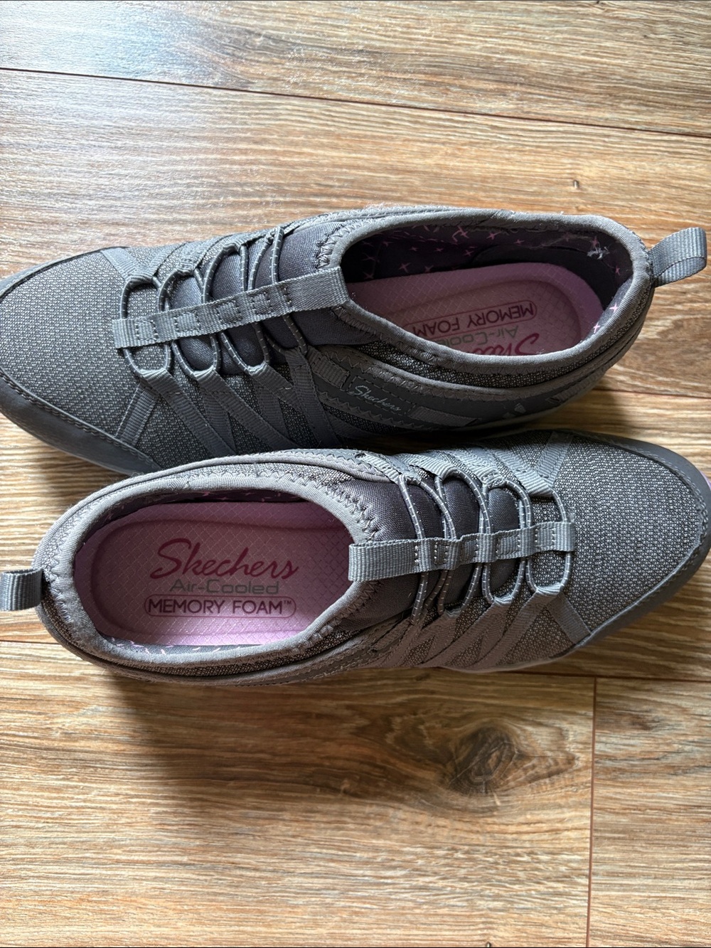 Skechers Women's Gray Athletic Slip-On Shoes with Purple Outsole - Picture 2 of 2